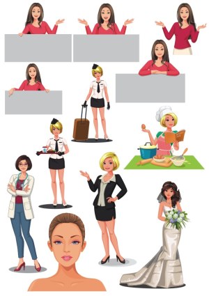 Collection of Female Characters in Various Roles and Poses Free Vector