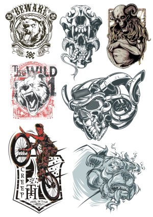 Set of Edgy Animal and Biker Themed Vector Illustrations Free Vector