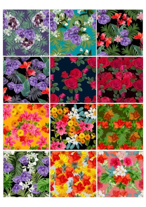 Seamless Floral Patterns Collection with Varied Colorful Flowers and Leaves Free Vector