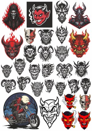 Devil and Demon Horned Heads Vector Collection Free Vector