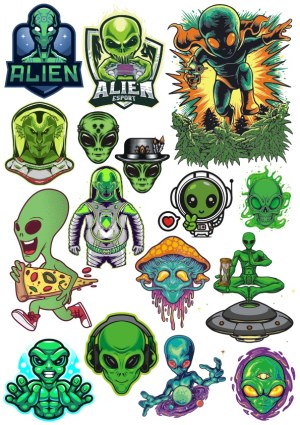 Collection of Colorful Alien and Extraterrestrial Vector Illustrations Free Vector