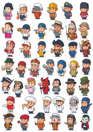 Cartoon Vector Characters in Various Costumes and Professions Free Vector