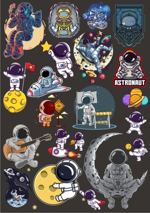 Collection of Colorful Astronaut and Space-Themed Vector Illustrations Free Vector