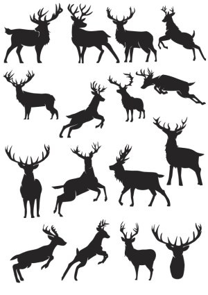 Silhouette Vector Set of Deer and Stags in Various Poses Free Vector