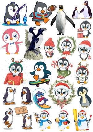 Cute Cartoon Penguins Collection with Holiday and Sports Themes Free Vector