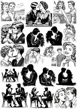Vintage and Modern Romantic Couples Vector Illustrations Free Vector