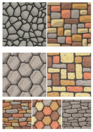 Seamless Pattern Set of Various Colorful Stone and Brick Walls Free Vector