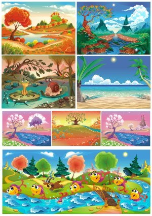 Colorful Scenic and Fantasy Landscape Vector Collection Free Vector