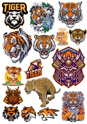Collection of Tiger and Big Cat Vector Illustrations Free Vector