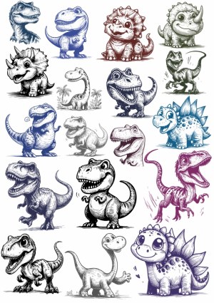 Hand-drawn Cartoon and Realistic Dinosaur Illustrations Collection Free Vector