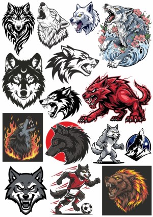 Wolf and Werewolf Mascot and Tattoo Style Vector Illustrations Free Vector