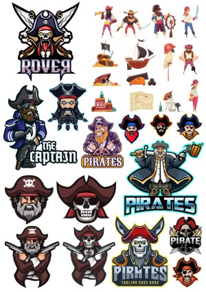 Pirate Characters and Iconic Elements Vector Set Free Vector