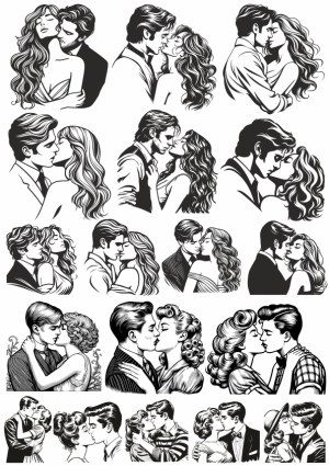 Set of Vintage and Modern Romantic Couple Vector Illustrations Free Vector