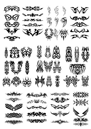 Set of Black Tribal Tattoo Vector Designs Free Vector