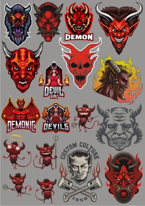 Vector Set of Demon and Devil Illustrations and Emblems Free Vector