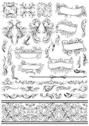 Ornate Vintage Floral Flourishes and Banner Vector Set Free Vector