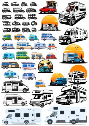 Collection of Various Camper Vans and RVs Vector Illustrations Free Vector