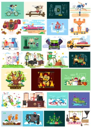 Collection of Various Colorful Cartoon Vector Illustrations Free Vector