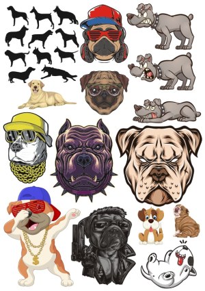 Collection of Various Dog Vector Illustrations and Silhouettes Free Vector