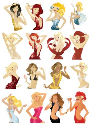 Collection of Glamorous Women in Evening Gowns Vector Set Free Vector