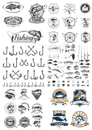 Fishing Vector Icons and Logos Collection Free Vector