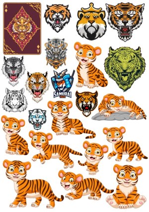Tiger Illustration Pack with Cartoon Cubs and Fierce Tiger Heads Free Vector