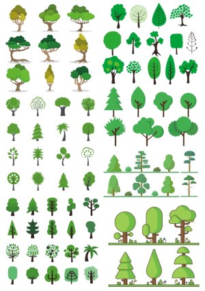 Collection of Various Stylized Tree Vector Icons and Illustrations Free Vector
