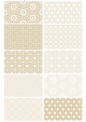 Collection of Geometric Islamic Pattern Vectors in Gold and Beige Free Vector