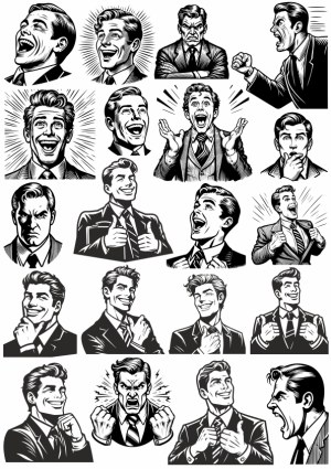 Retro Businessman Facial Expressions and Gestures Vector Set Free Vector