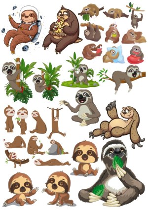Cartoon Sloths Collection in Various Poses and Activities Free Vector