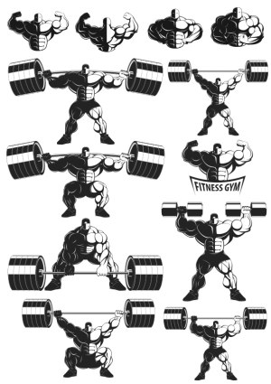 Bodybuilder and Weightlifting Gym Vector Illustrations Free Vector