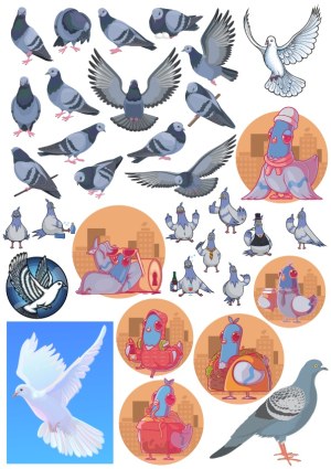 Collection of Urban and Cartoon Pigeon Vector Illustrations Free Vector