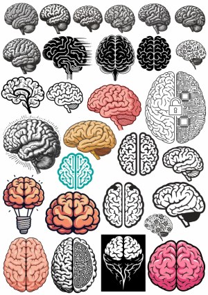 Collection of Brain and Technology Concept Vector Illustrations Free Vector