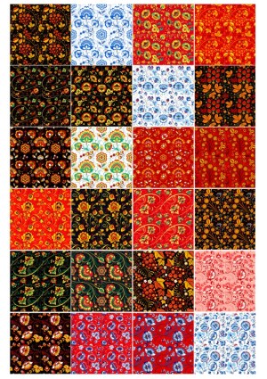 Collection of Traditional Russian Floral Patterns Free Vector