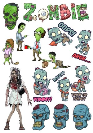 Cartoon Zombie Characters and Lettering Vector Set Free Vector