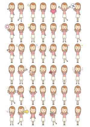Cartoon Woman Character Set with Various Emotions and Gestures Free Vector
