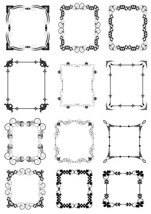 Set of Twelve Decorative Square Vintage Floral Frames Free Vector