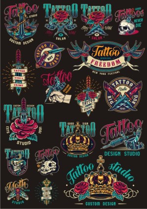 Vintage Tattoo Studio Emblems and Symbols Free Vector