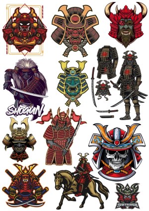 Set of Colorful Japanese Samurai and Shogun Warrior Illustrations Free Vector