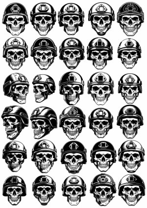 Set of Military Skull Helmets Vector Illustrations Free Vector
