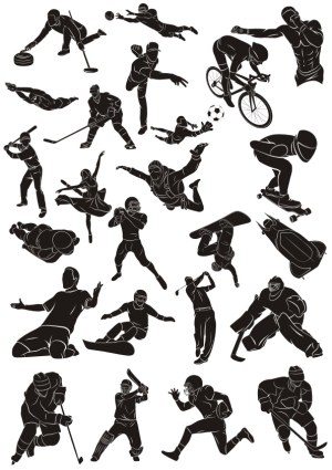 Silhouette Vector Collection of Various Sports Players Free Vector