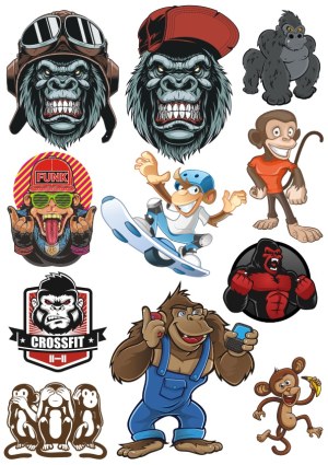 Cartoon and Stylized Gorilla and Monkey Vector Illustrations Free Vector