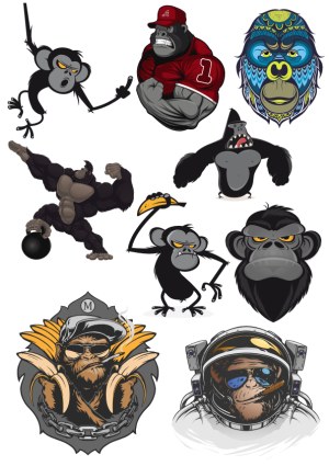 Collection of Cartoon Monkey and Gorilla Vector Illustrations Free Vector