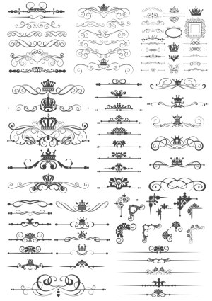 Ornamental Vintage Borders and Decorative Crown Flourishes Collection Free Vector
