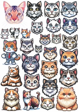 Variety of Cute Cartoon Cat Faces and Poses Free Vector