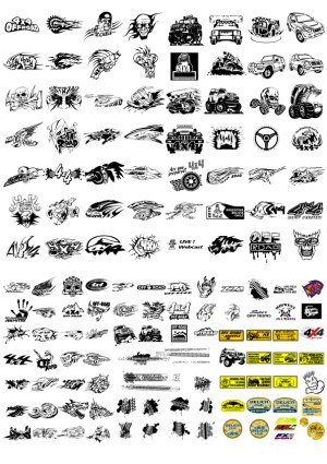 Assorted 4x4 Off-Road Vehicle and Tire Vector Designs Free Vector
