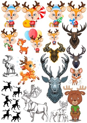 Collection of Cartoon and Realistic Deer and Reindeer Illustrations Free Vector
