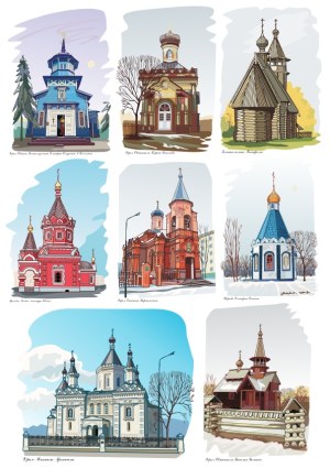 Illustrated Icons of Russian Orthodox Churches and Chapels Free Vector
