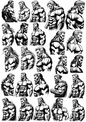 Collection of Muscular Viking Warrior Vector Illustrations Free Vector