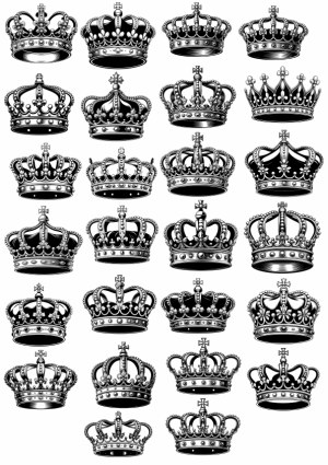 Set of 25 Detailed Black and White Vintage Crown Illustrations Free Vector